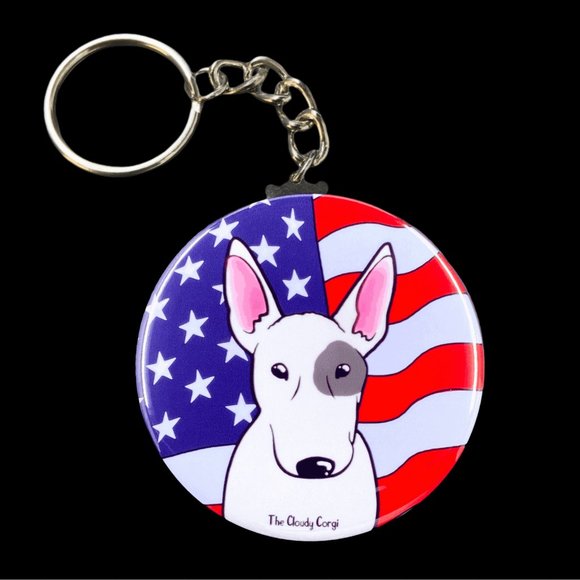 The Cloudy Corgi Accessories - Bull Terrier Dog USA Flag Art Keychain Accessories